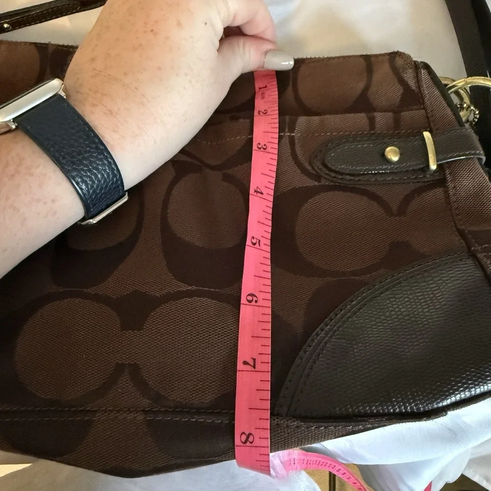 COACH Shoulder Bag Purse Signature C 23072M Chocolate Brown Canvas Leather